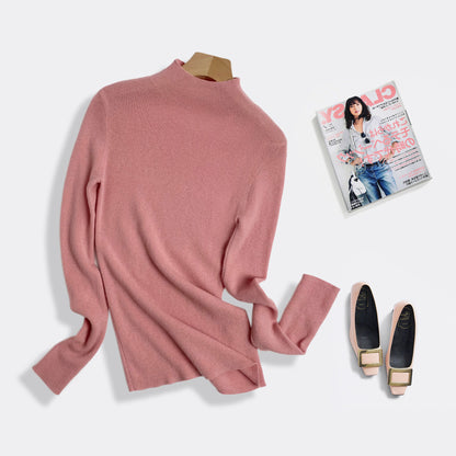Machine Washable 100% Superfine Wool Sweater for Women Autumn and Winter New Loose Half Turtleneck Knitted Bottoming Sweater for Women