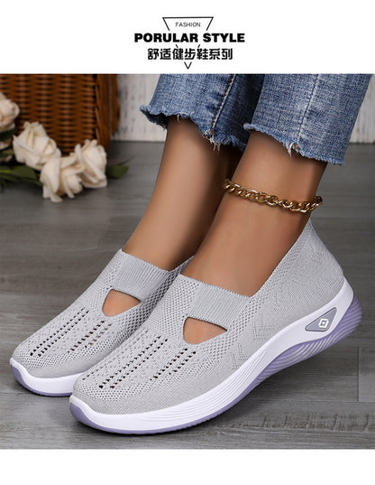 Women's Shoes Cross-Border Large Size Casual Shoes Fly-Knit Breathable Shoes Women's Lightweight and Comfortable Mesh Shoes Soft Sole Shallow Shoes