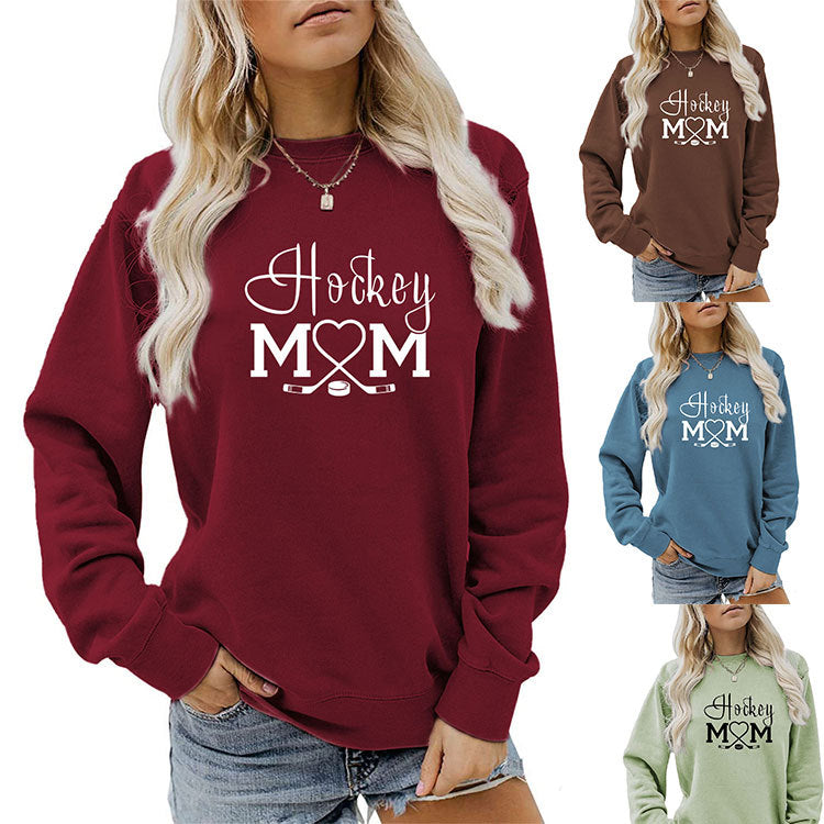 Amazon Wish Independent Station Fashionable Simple Hockey Mom Letter Fun Printed Women's Casual Sweatshirt