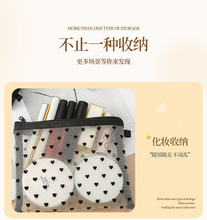 Bei Lian small size mesh cosmetic bag portable flocking cosmetic storage bag love fashion lipstick storage bag wholesale