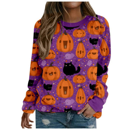 Foreign Trade Cross-border Autumn and Winter New Halloween 3D Digital Printing European and American Women's Crewneck Casual Long Sleeve Sweatshirt