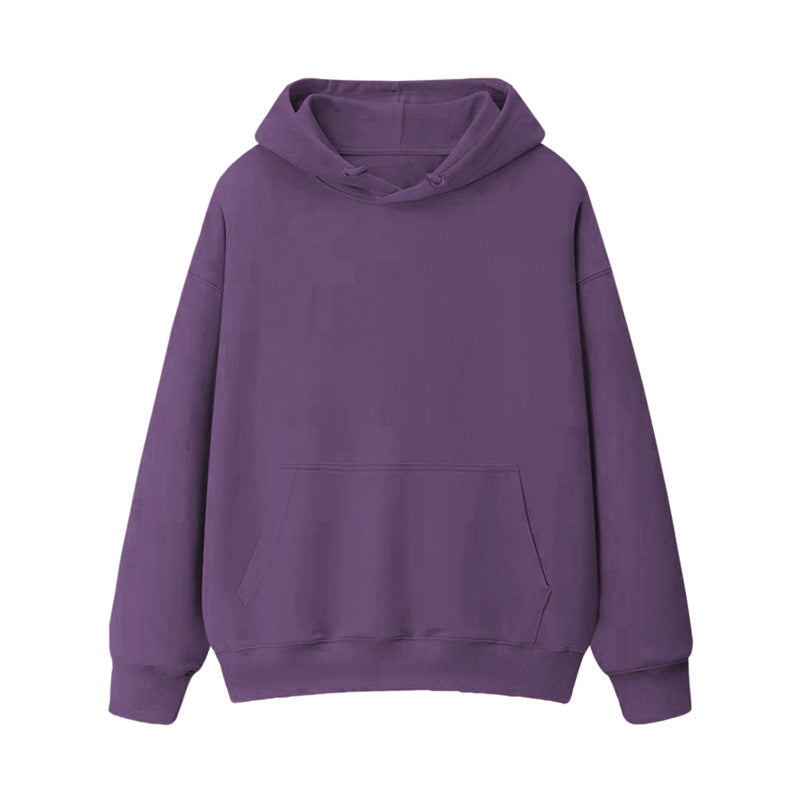 Fleece-lined thick loose hooded sweater women's autumn and winter warm top student couple wear solid color coat foreign trade women's clothing