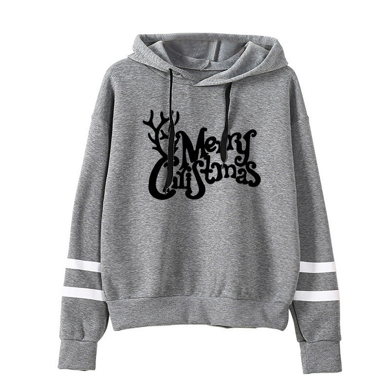 Europe and the United States Amazon cross-border foreign trade Christmas Merry Christmas printed parallel bars hooded sweater plus size