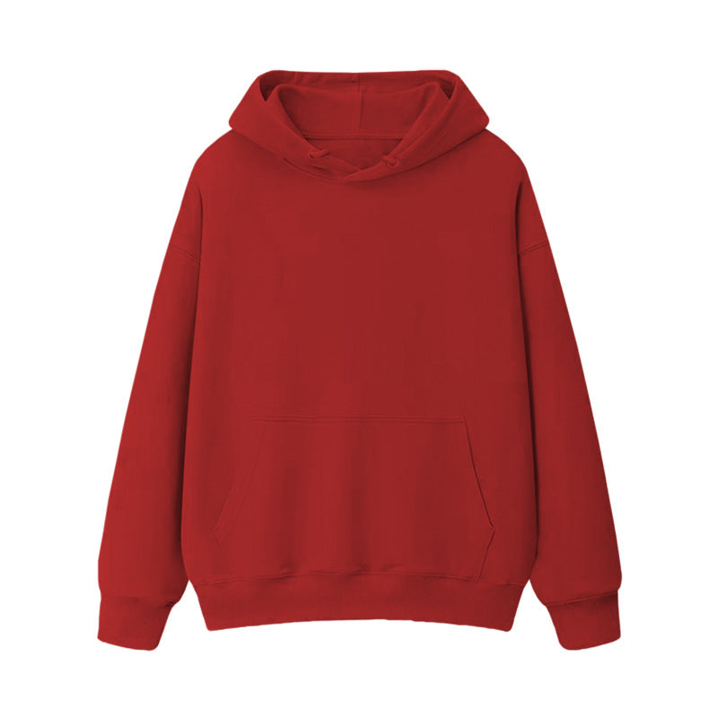 Fleece-lined thick loose hooded sweater women's autumn and winter warm top student couple wear solid color coat foreign trade women's clothing