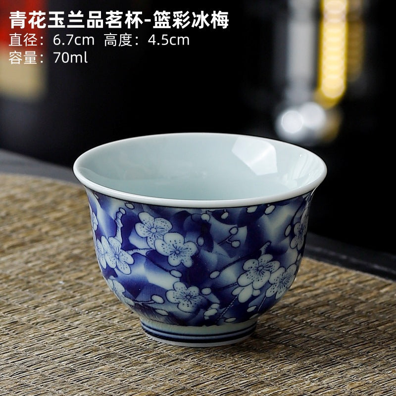 Yuerui Ceramic New Blue and Flower Tea Cup Underglaze Color Retro Yulan Cup Bowl of Kung Fu Tea Zen Tea Master Cup