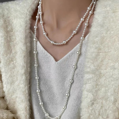 Shijiazu stacked with long pearl necklace women's light luxury temperament sweater chain Joker high sense autumn and winter necklace