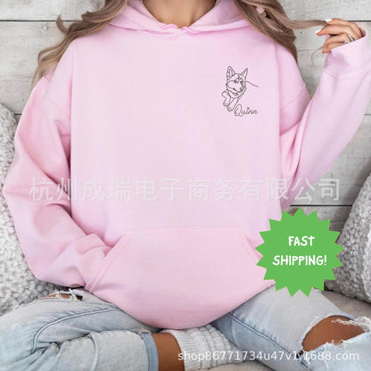Custom Embroidery Pet Hoodie Personalized Dog or Cat Outline Based on Photo Minimalist Pet Gift