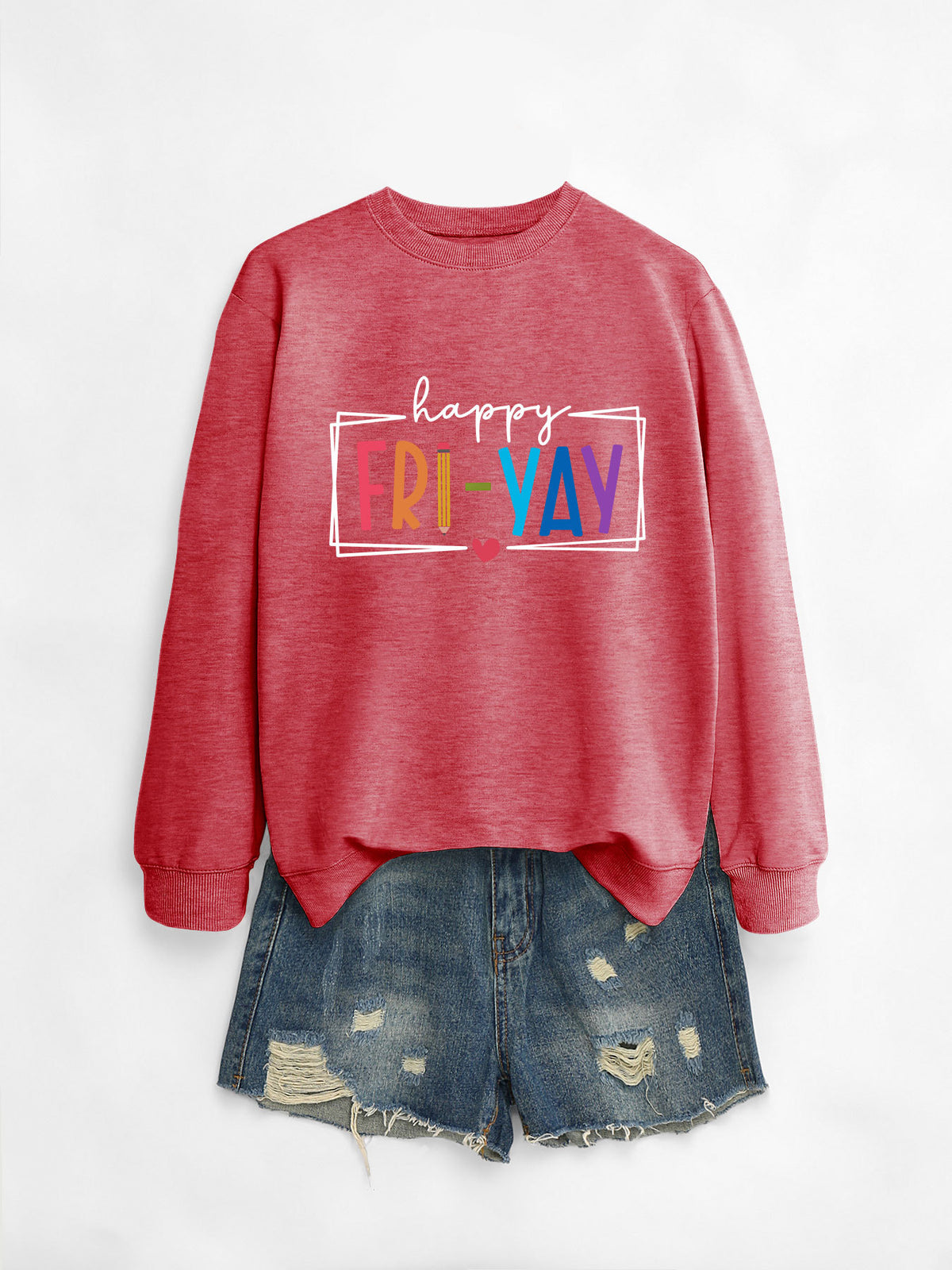 Amazon Ebay Round Neck Sweatshirt Happy Fri Yay Fun Letters Casual Fashion Long-Sleeved Tops in Stock