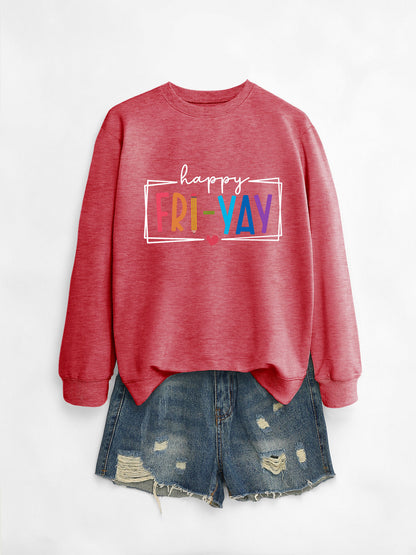 Amazon Ebay Round Neck Sweatshirt Happy Fri Yay Fun Letters Casual Fashion Long-Sleeved Tops in Stock