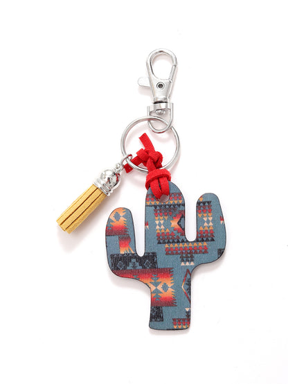 New Wooden Cactus Keychain Leopard Flower Rainbow Sunflower Striped Printed Bag Car Pendant