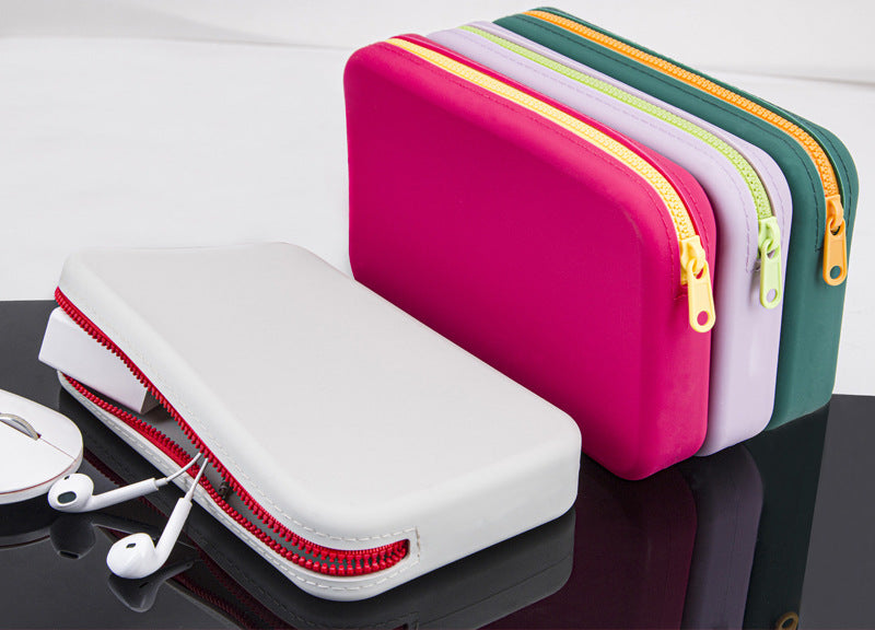Large-Capacity Rectangular Silicone Cosmetic Bag, Storage Bag, Toiletry Storage Bag, Digital Bag, Travel Bag, Menstrual Bag