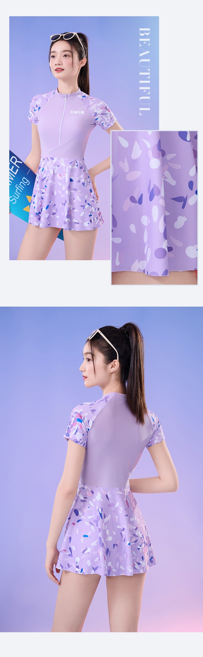 New Small Floral Swimsuit Seaside Beach Holiday One-piece Swim Skirt Split Safety Trunks Swimsuit with Chest Pad suit