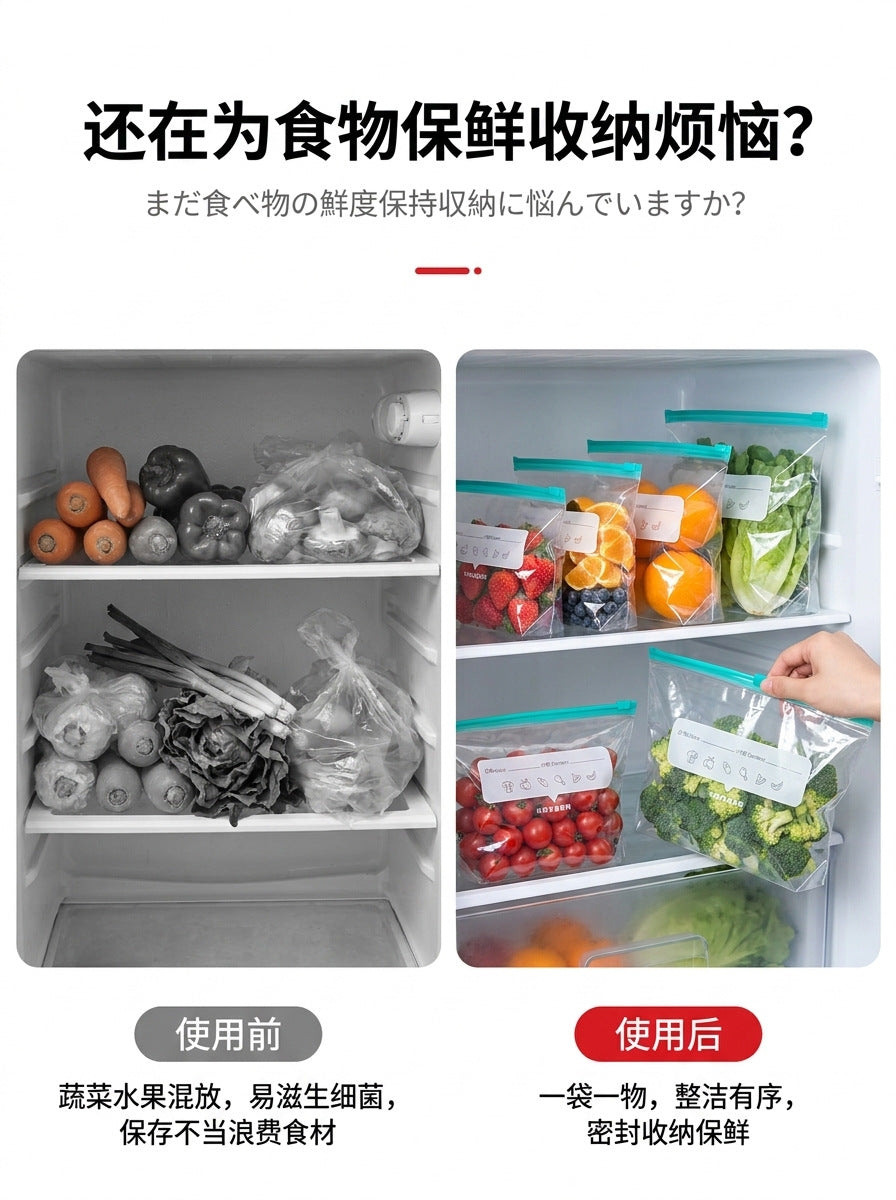 Dense Bag Zipper Fresh-Keeping Bag Refrigerator Freezer Refrigeration Removable Storage Seal Bag Self-Sealing Waterproof Thickeneding and Widening