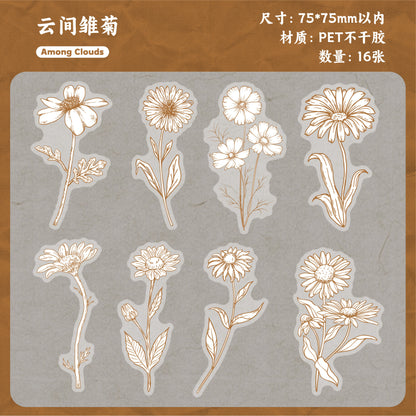 Retrostory Flower Dyeing Series Pet Sticker Pack 16 Pieces into Retro Flower Handbook DIY Material Decorative Stickers