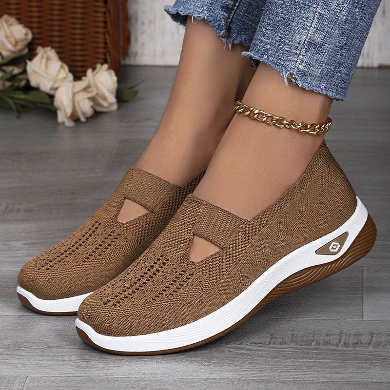 Women's Shoes Cross-Border Large Size Casual Shoes Fly-Knit Breathable Shoes Women's Lightweight and Comfortable Mesh Shoes Soft Sole Shallow Shoes