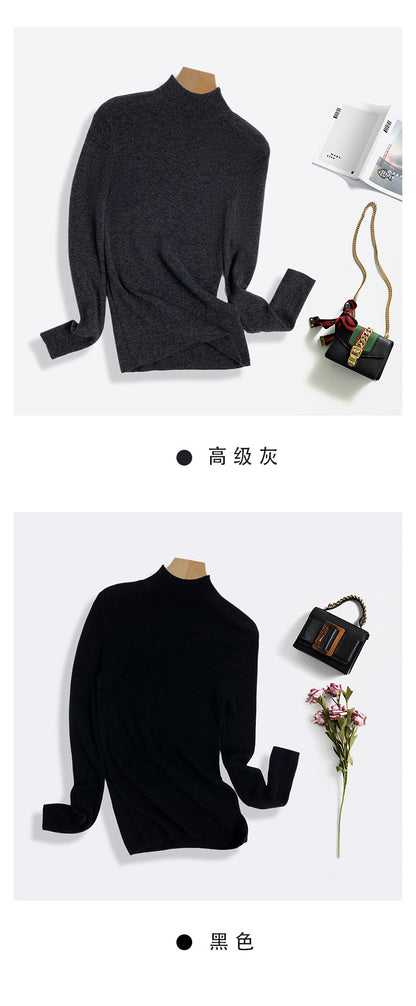 Machine Washable 100% Superfine Wool Sweater for Women Autumn and Winter New Loose Half Turtleneck Knitted Bottoming Sweater for Women