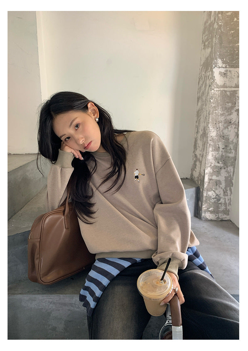 Guangzhou Huang Zheng American Retro Sexy Pullover Embroidered Sweatshirt Feminine Versatile Long-Sleeved Casual Top 530821