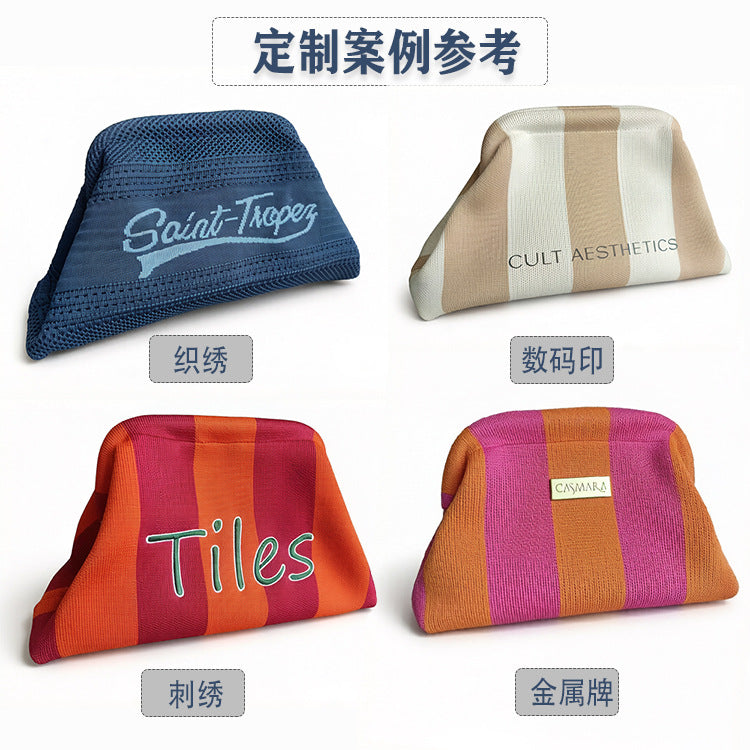 Cross-Border Dropshipping Knitted Bag Striped Clutch Bag for Women Fly-Knit Cloud Versatile Stylish Portable Makeup Bag Large Capacity