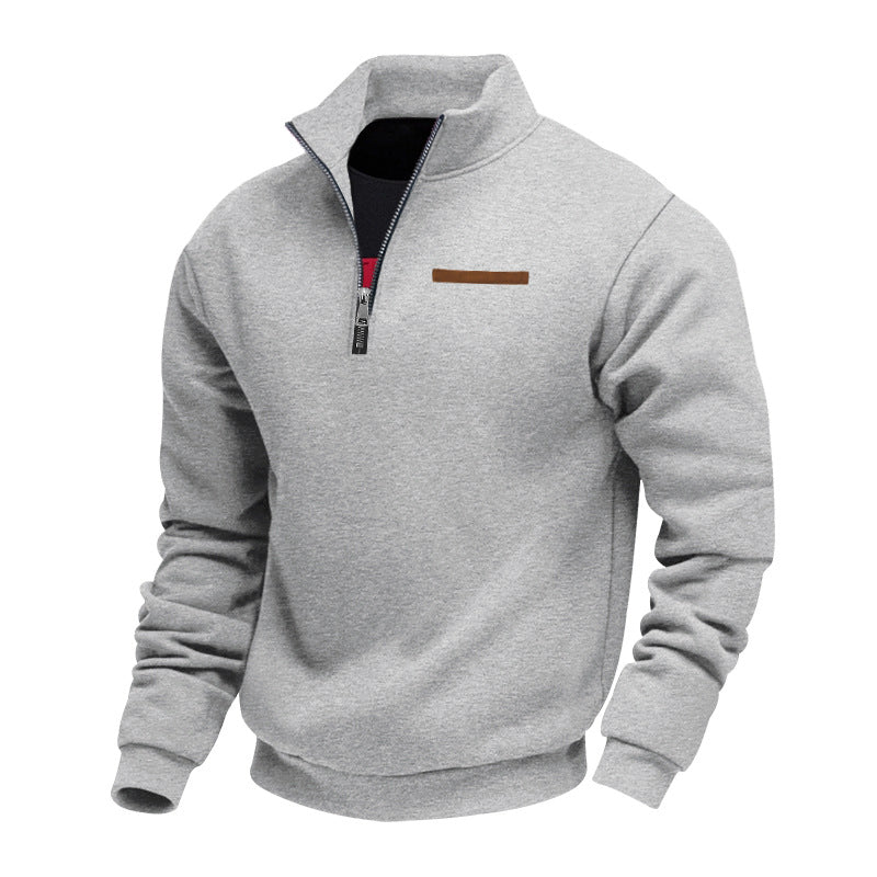 Cross-Border American Style Autumn and Winter Heavyweight Fleece Long-Sleeve Men's Sweatshirt with Half-Zip, Loose Fit, Stand Collar, Pullover Men's Sweatshirt