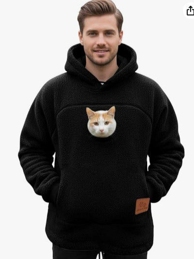 2025 New European and American Polar Fleece Pet-In-One Men's and Women's Trendy Hooded Loose Casual Warm Sweatshirt