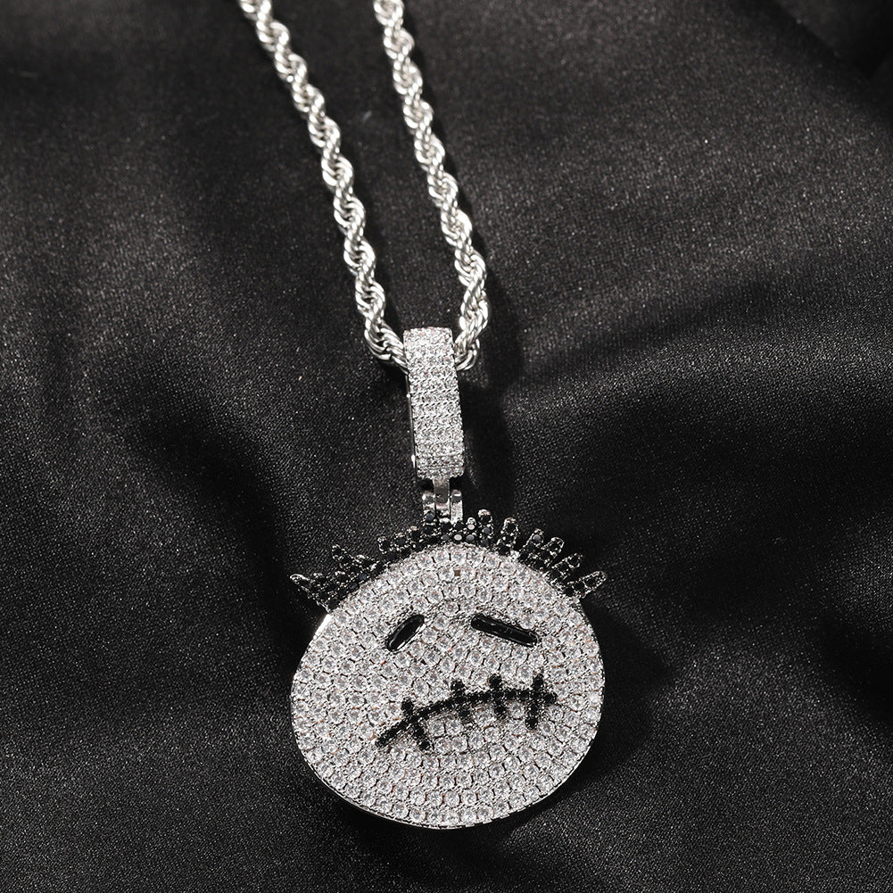 Gu Meng New Product Small Prickly Head Cartoon Hip Hop Men's Necklace Pendant European and American Street Fashion Brand Zircon Pendant