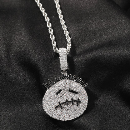 Gu Meng New Product Small Prickly Head Cartoon Hip Hop Men's Necklace Pendant European and American Street Fashion Brand Zircon Pendant
