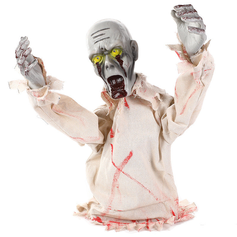 New Halloween sound-controlled half-body zombie decoration prop toy ornament cross-border horror prop gift light