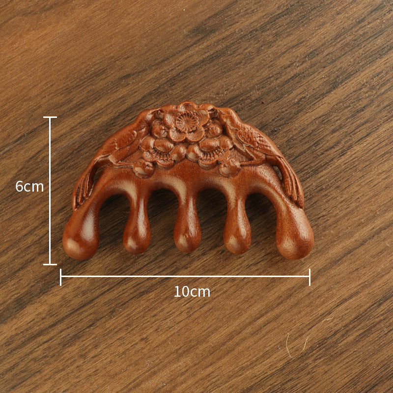 Golden silk sandalwood lotus fish carved massage comb scalp head massage wide tooth comb small comb solid wood comb meridian comb