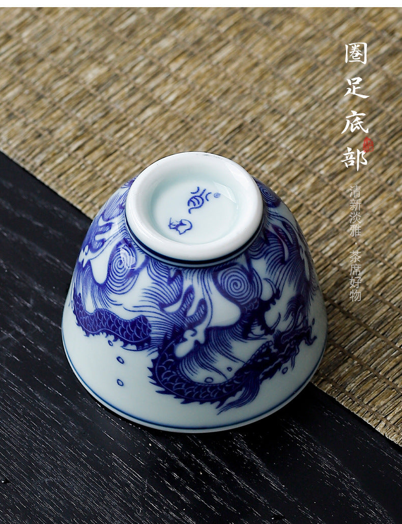 Yuerui Ceramic New Blue and Flower Tea Cup Underglaze Color Retro Yulan Cup Bowl of Kung Fu Tea Zen Tea Master Cup