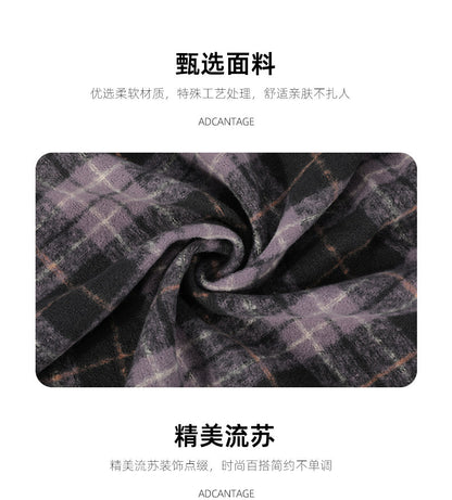 Tonglu Scarf Wholesale Purple Plaid Women's Versatile Faux Cashmere Retro Thickened Scarf Christmas Scarf Christmas Style