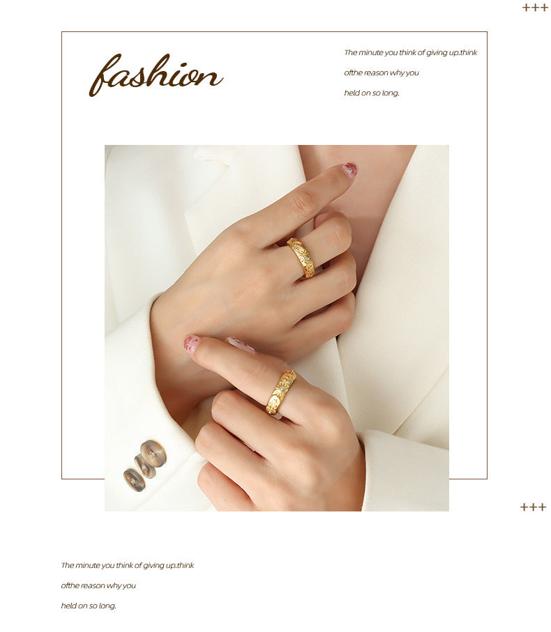 Niche Entry Luxury Zircon Embossed Star Moon Shape Shining Zircon Design Ring Titanium Steel Bracelet Girl's Jewelry