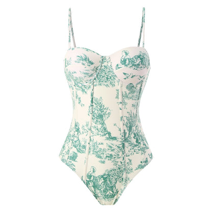 2025 European and American New Style One-Piece Swimsuit for Women, Slim-Fitting, Retro Tie-Up, Sun-Protective Long Skirt Two-Piece Set, Hard-Packed Swimsuit