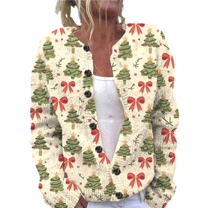 Ll-Yk1 Halloween Cardigan Round Neck Long-Sleeved 3D Printed Sweater European and American Cross-Border Casual Women's Clothing Amazon Theme