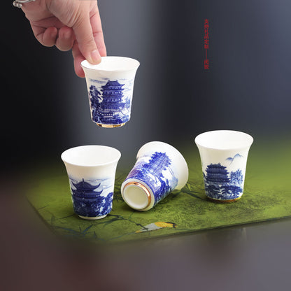 Blue and White Porcelain Master Cup, Light Luxury Fragrance Cup, Souvenir from the Four Great Towers and Scenic Tourist Attractions, Gift Tea Cup