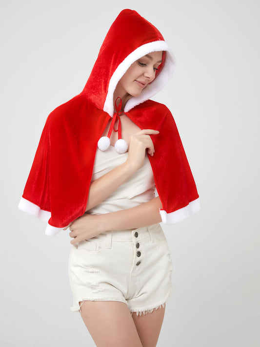 Santa Claus Cape Cape Cape Adult Female Hooded Golden Velvet Santa Claus Costume Performance Clothes
