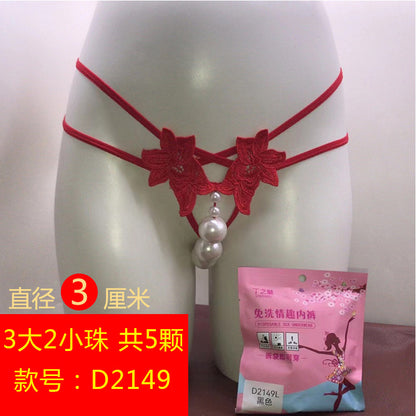 Plus size sexy thong online celebrity sexy transparent oversized double row bead massage transparent temptation open-end free off underwear