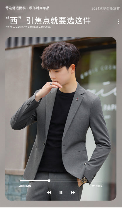 A 1.45kg Piece Set of Spring & Fall Casual Small Suit Jacket Men's Korean Style Slim Gray Formal Full Suit Suit