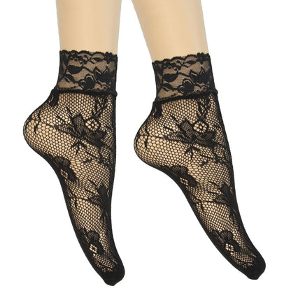 Summer Small Mesh Lace Short Net Socks Breathable Short Stockings Invisible Socks plus size Black Pearl Short Socks