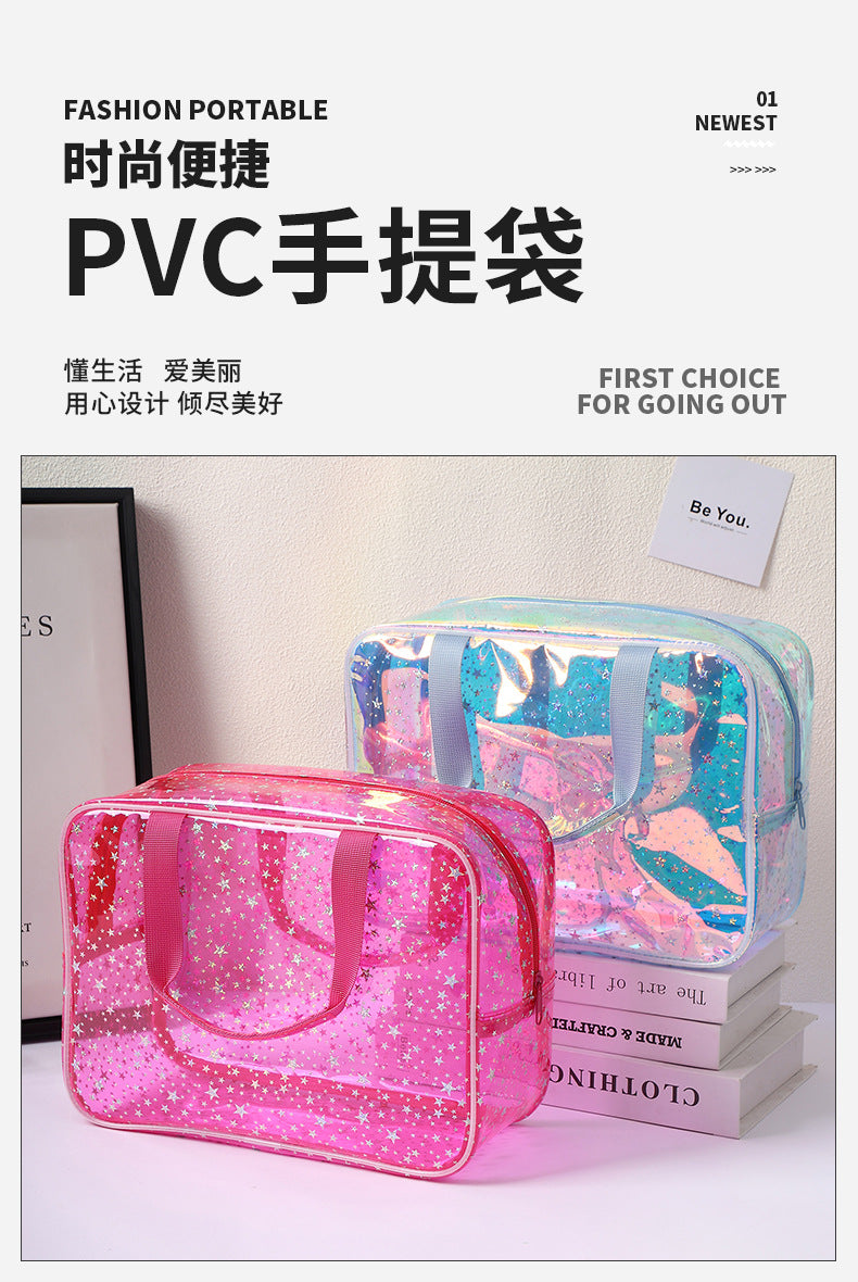New Pvc Toiletry Makeup Brush Travel Zipper Tote Bag Cosmetic Small Star Makeup Bag Convenient and Large Capacity