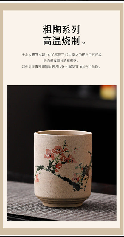 Yue Rui Healthy Large Stoneware Tea Cup Water Cup Ceramic Cup 180ml Pottery Cup Straight Bucket Cup Japanese Retro Cup