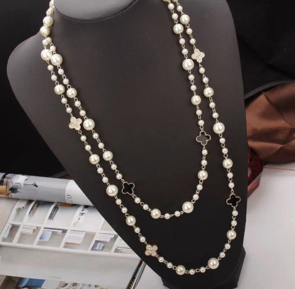 Shijiazu stacked with long pearl necklace women's light luxury temperament sweater chain Joker high sense autumn and winter necklace