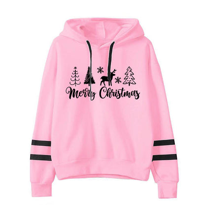 Christmas Tree Merry Christmas Print Parallel Bars Hooded Striped Sweatshirt European-Size plus size Men's and Women's Jacket