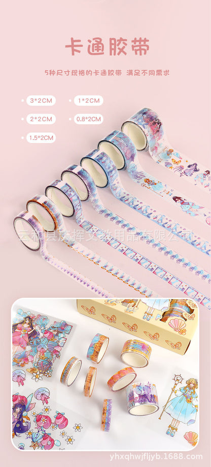 Children's Hand Account Sticker suit Transparent PET Cartoon Cartoon Waterproof Traceless Hand Account Sticker Girl's DIY Decorative Sticker