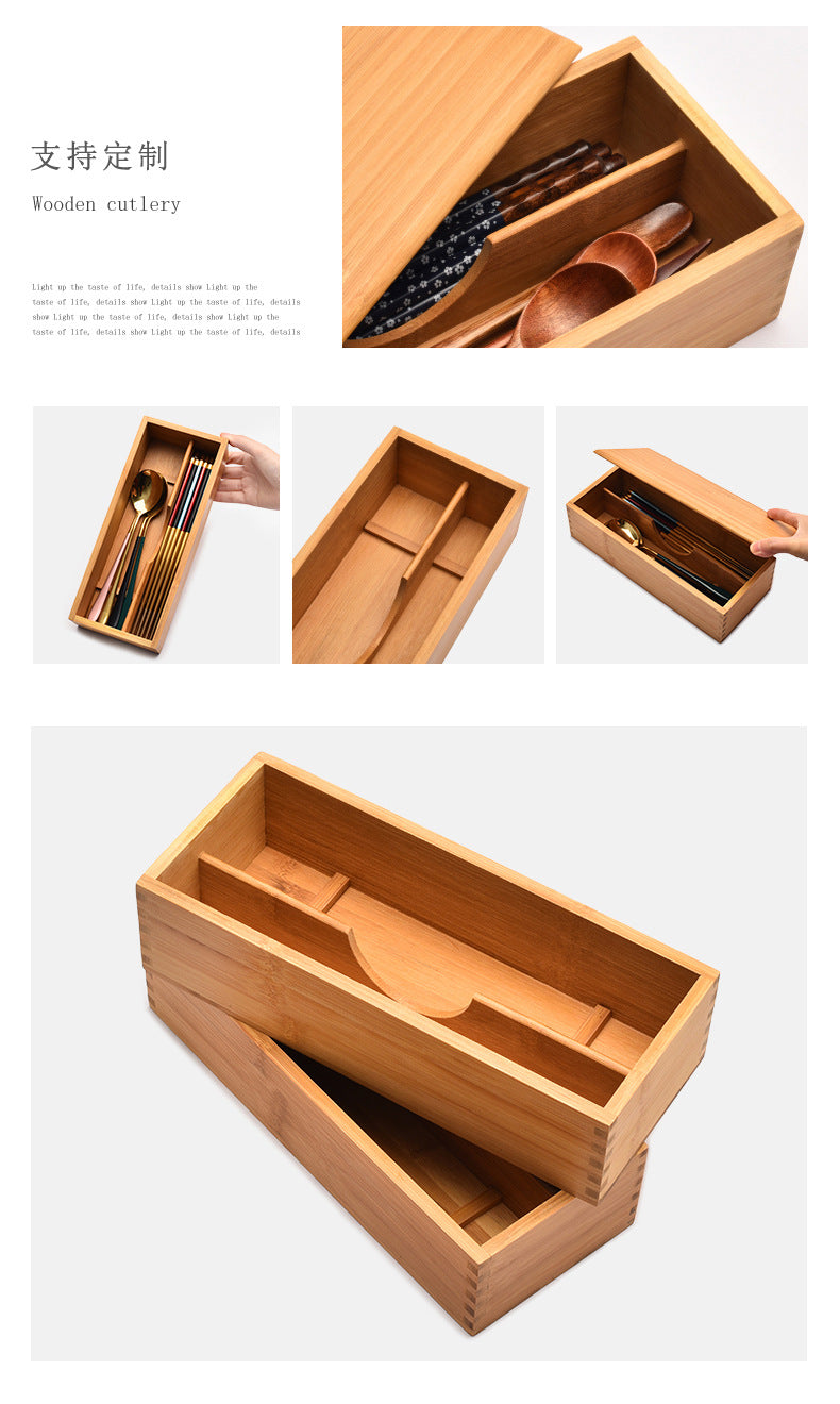 Japanese style chopsticks box with lid hotel spoon Fork tableware storage box lettering kitchen supplies compartment chopsticks basket