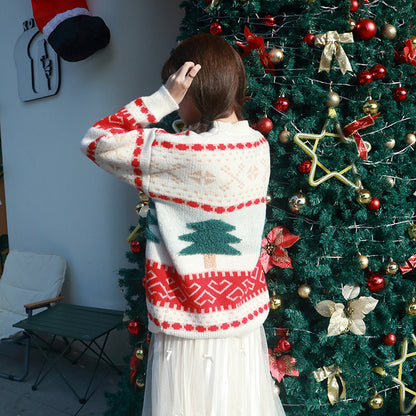 Autumn and Winter Christmas Sweater New Jacquard Knitted Sweater Cartoon Christmas Pattern Lazy Style Round Neck Pullover Long Shirt