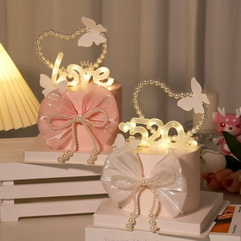 Wholesale bouquet bow jewelry imitation pearl cake decoration bow chain Valentine's Day accessories accessories decoration