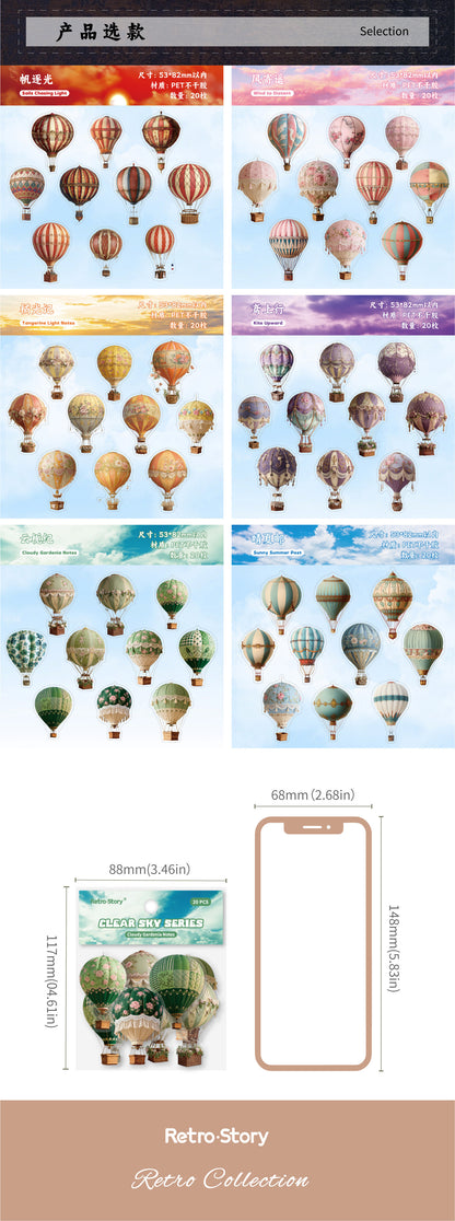 Cross-Border Retro Story Clear Sky Series Hot Air Balloon Background Decoration 20 Pet Retro Handbook Base Stickers