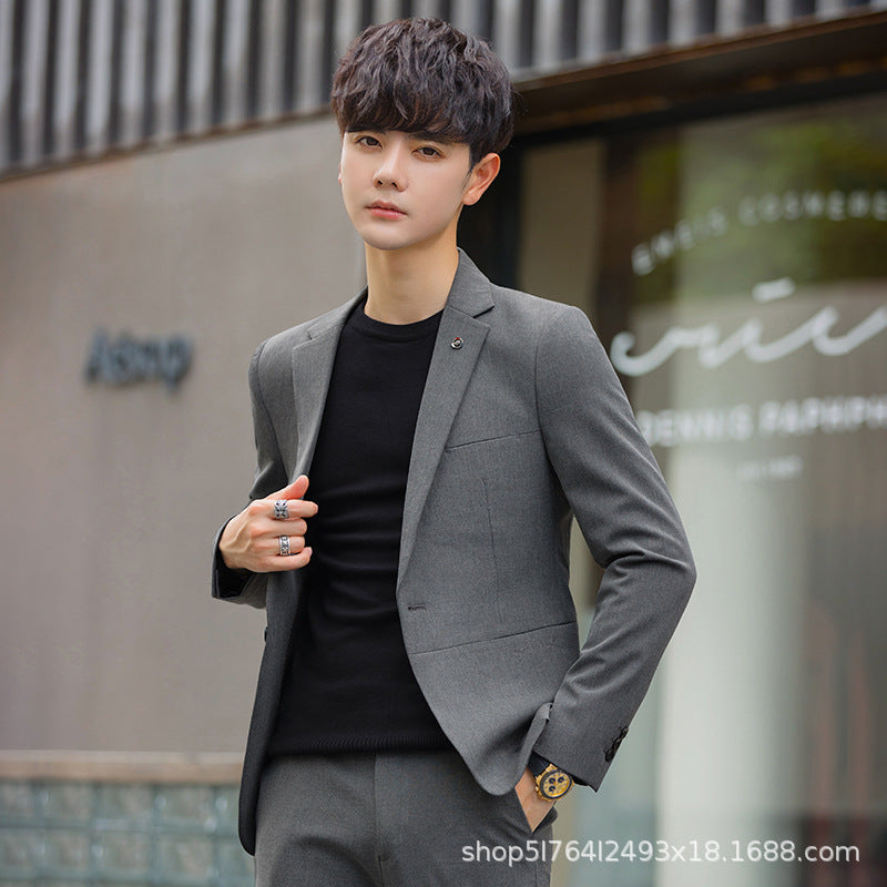 A 1.45kg Piece Set of Spring & Fall Casual Small Suit Jacket Men's Korean Style Slim Gray Formal Full Suit Suit