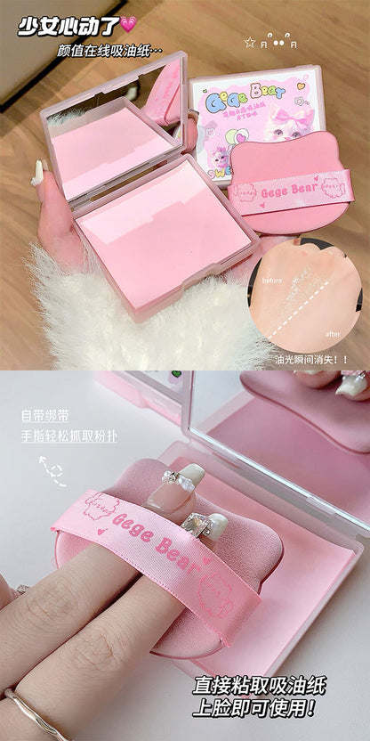 Gogo Bear Cute Cloud Sensing Oil Absorbing Paper Comes with Powder Puff Mirror Oil Skin Non-Removing Makeup Makeup Holding Oil Absorbing Paper