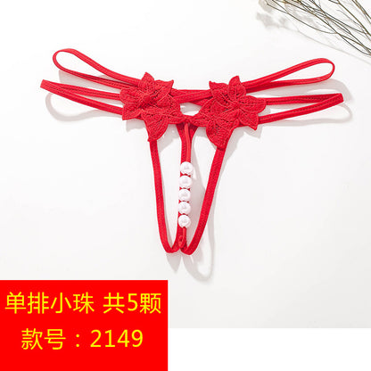 Plus size sexy thong online celebrity sexy transparent oversized double row bead massage transparent temptation open-end free off underwear